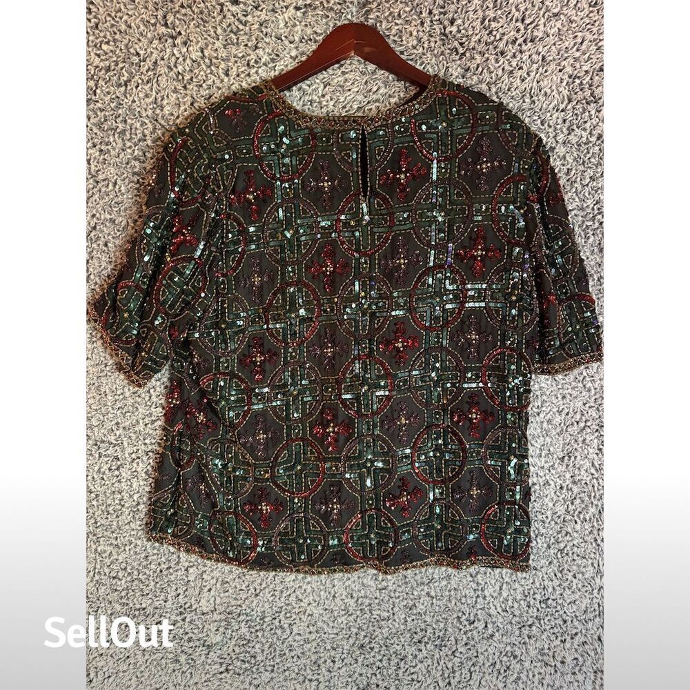 Vintage Scala Women's Silk Beaded Sequin Blouse Multicolor Size X
